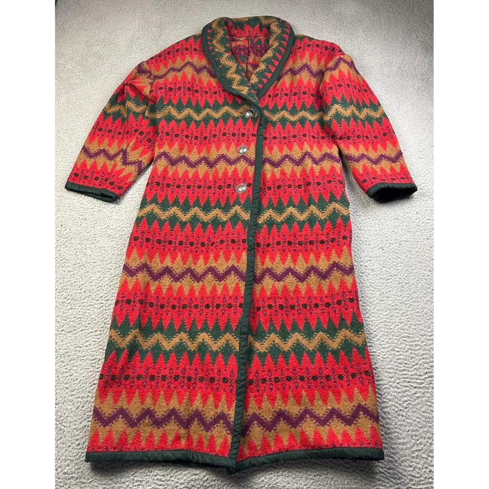VTG Circle T Womens Southwestern Blanket Coat Aztec Duster Shacket Large USA